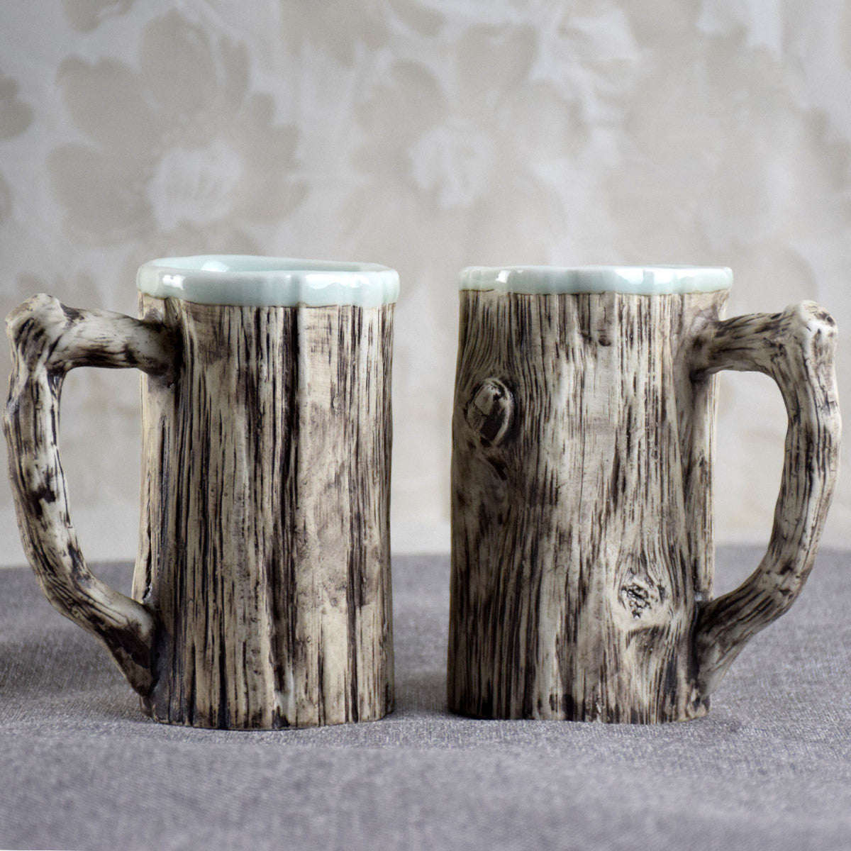 Natural Wood Bark Coffee Mug - Rustic Ceramic Cup 300ml