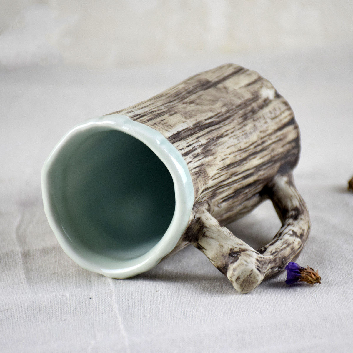 Natural Wood Bark Coffee Mug - Rustic Ceramic Cup 300ml