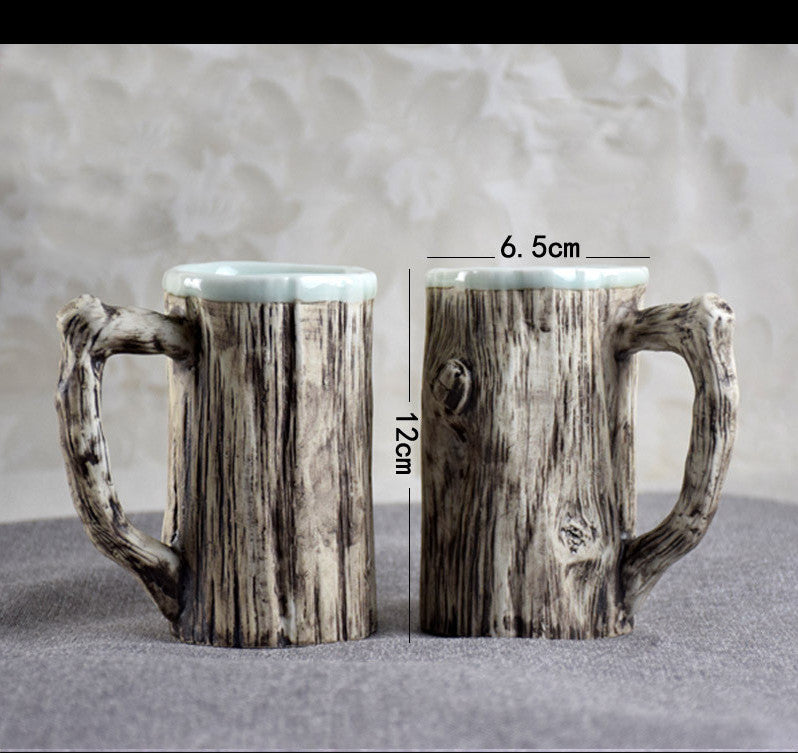 Natural Wood Bark Coffee Mug - Rustic Ceramic Cup 300ml