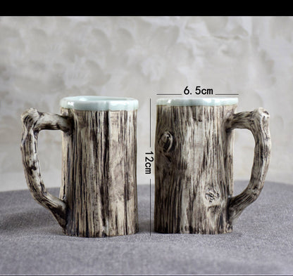 Natural Wood Bark Coffee Mug - Rustic Ceramic Cup 300ml