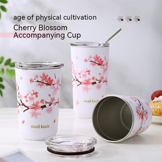 Stainless Steel Sippy Cup - Girls' Milk Tea & Coffee Tumbler